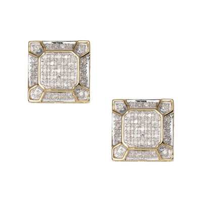 Women's Micro-Pavé Octagonal Design Square Diamond Stud Earrings 0.40ct 10K Yellow Gold - bayamjewelry