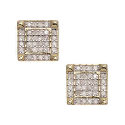 Women's Micro-Pavé Square Design Diamond Stud Earrings 0.32ct 10K Yellow Gold - bayamjewelry