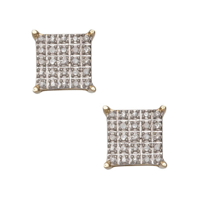 Women's Micro-Pavé Square Diamond Stud Earrings 0.18ct 10K Yellow Gold - bayamjewelry
