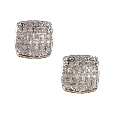 Women's Micro-Pavé Square Diamond Stud Earrings 0.18ct 10K Yellow Gold - bayamjewelry