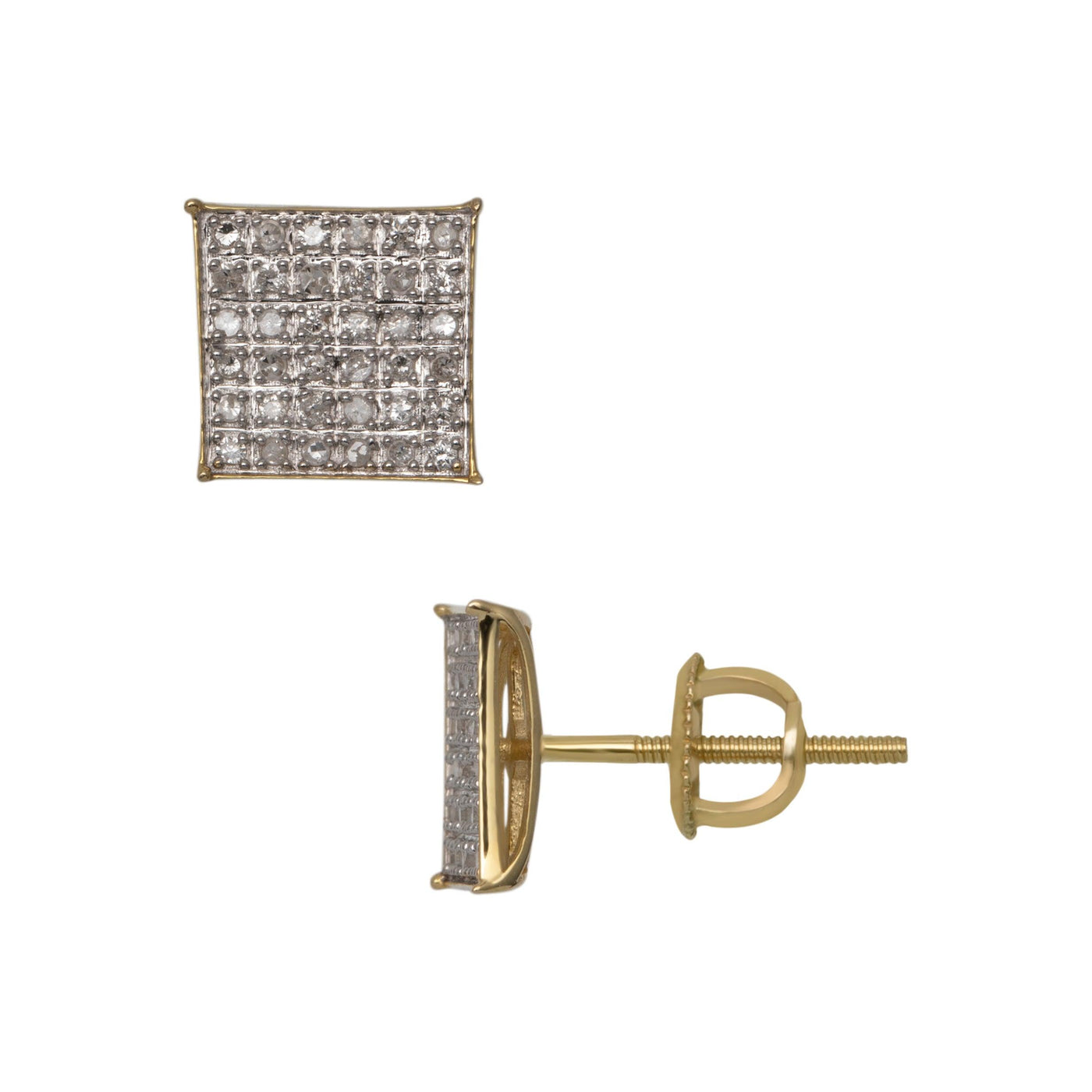 Women's Micro-Pavé Square Diamond Stud Earrings 0.29ct 10K Yellow Gold - bayamjewelry