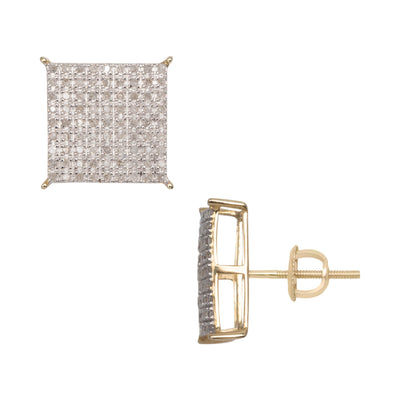 Women's Micro-Pavé Square Diamond Stud Earrings 0.65ct 10K Yellow Gold - bayamjewelry