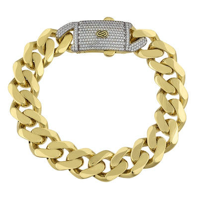 Women's Monaco Miami Cuban Link Chain Bracelet CZ Lock 10K Yellow Gold - Hollow - bayamjewelry