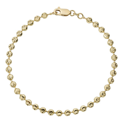 Women's Moon Cut Bead Ball Dog Tag Bracelet 14K Gold - bayamjewelry