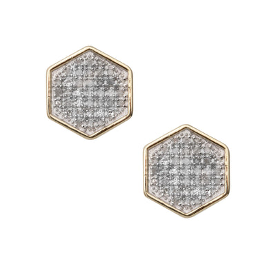 Women's Octagonal Micro-Pavé Diamond Stud Earrings 0.22ct 10K Yellow Gold - bayamjewelry