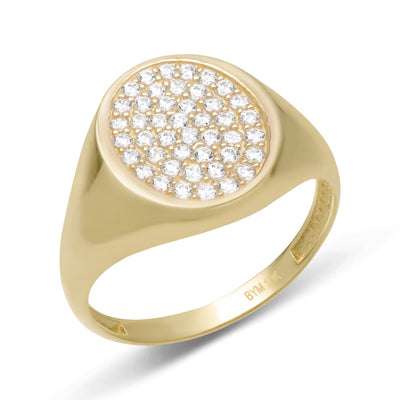 Women's Oval CZ Signet Ring Solid 10K Yellow Gold - bayamjewelry