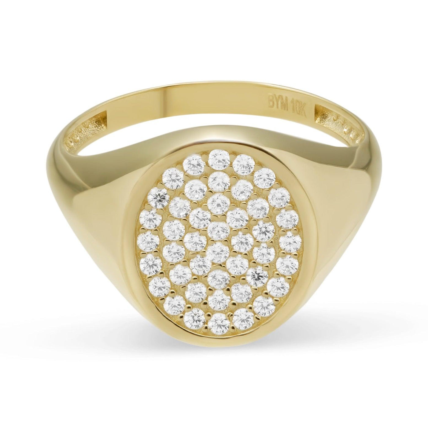 Women's Oval CZ Signet Ring Solid 10K Yellow Gold - bayamjewelry