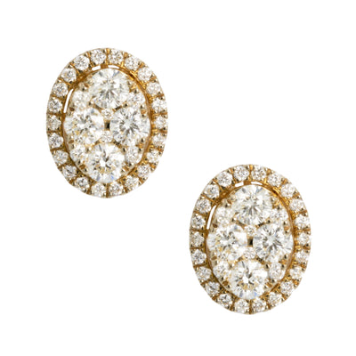 Women's Oval Halo Cluster Diamond Stud Earrings 1.15ct 14K Yellow Gold - bayamjewelry