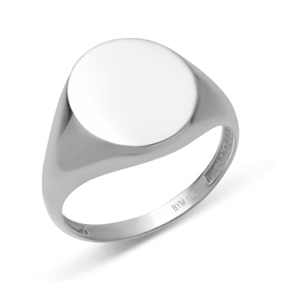 Women's Oval Signet Ring Solid 10K White Gold - bayamjewelry