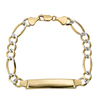 Women's Pave Figaro Link ID Bracelet 10K Yellow White Gold - Solid - bayamjewelry