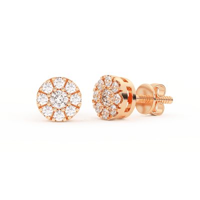 Women's Round Cluster Diamond Stud Earrings 0.31ct 14K Gold - bayamjewelry