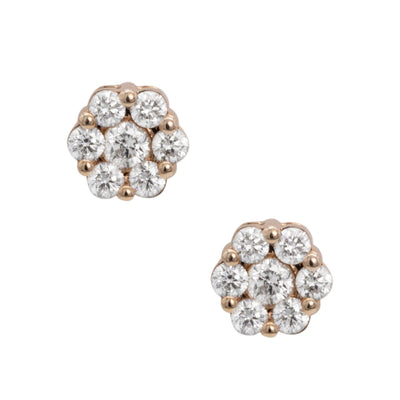 Women's Round Cluster Diamond Stud Earrings 0.87ct 14K Rose Gold - bayamjewelry