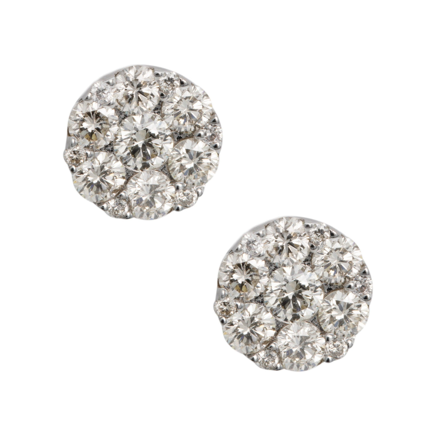 Women's Round Cluster Diamond Stud Earrings 1.15ct 14K White Gold - bayamjewelry