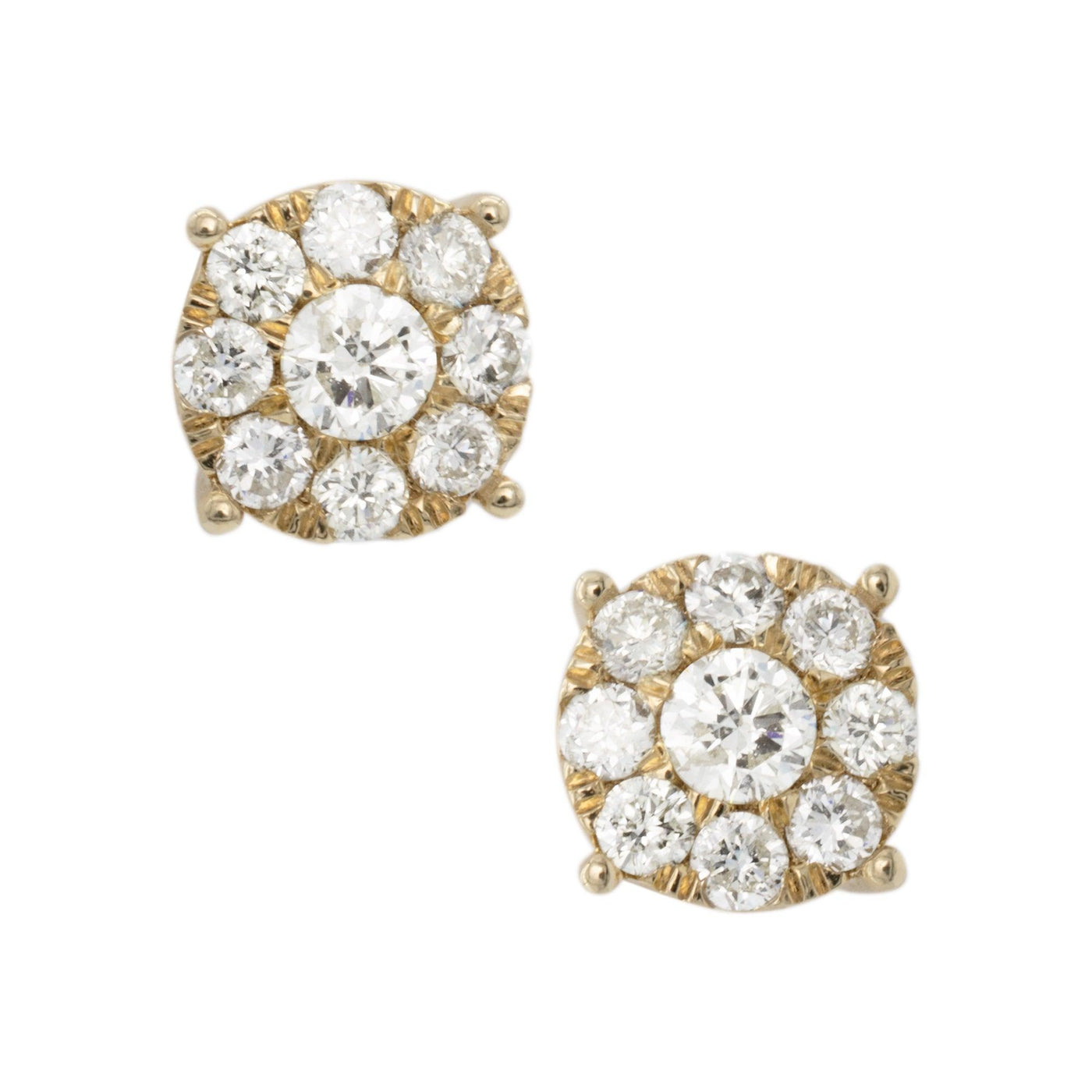 Women's Round Cluster Diamond Stud Earrings 1.15ct 14K Yellow Gold - bayamjewelry