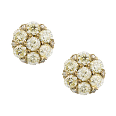 Women's Round Cluster Diamond Stud Earrings 1.25ct 10K Yellow Gold - bayamjewelry