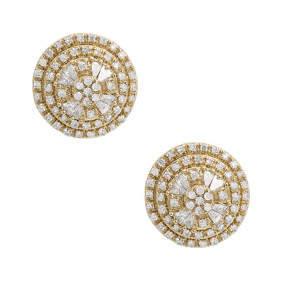 Women's Round Double Halo Cluster Diamond Stud Earrings 0.37ct 10K Yellow Gold - bayamjewelry