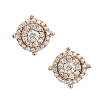 Women's Round Double Halo Cluster Diamond Stud Earrings 0.60ct 14K Rose Gold - bayamjewelry