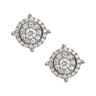 Women's Round Double Halo Cluster Diamond Stud Earrings 0.60ct 14K White Gold - bayamjewelry