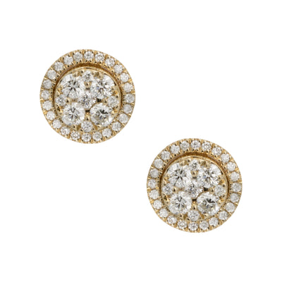 Women's Round Frame Cluster Diamond Stud Earrings 1.03ct 14K Yellow Gold - bayamjewelry