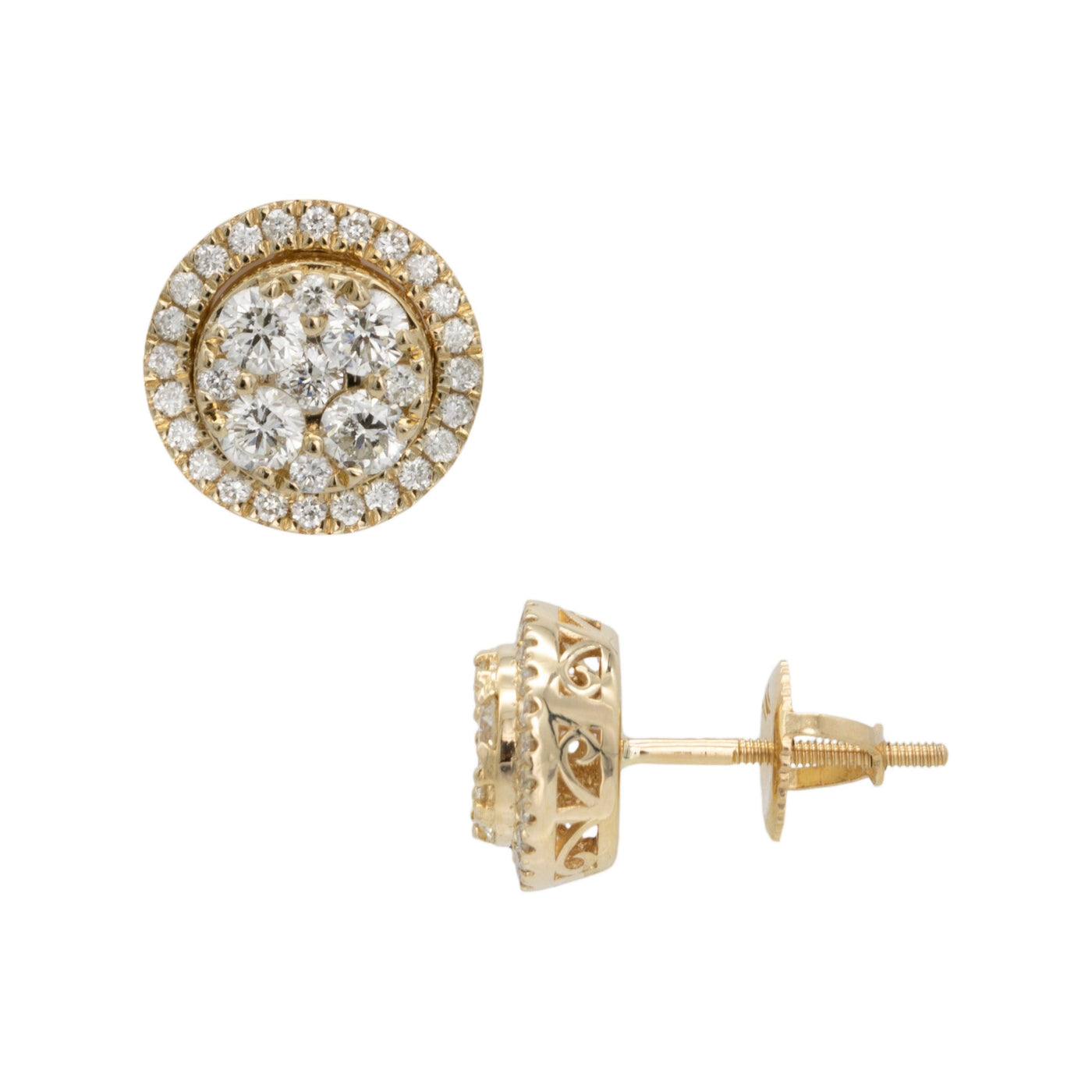 Women's Round Frame Cluster Diamond Stud Earrings 1.03ct 14K Yellow Gold - bayamjewelry