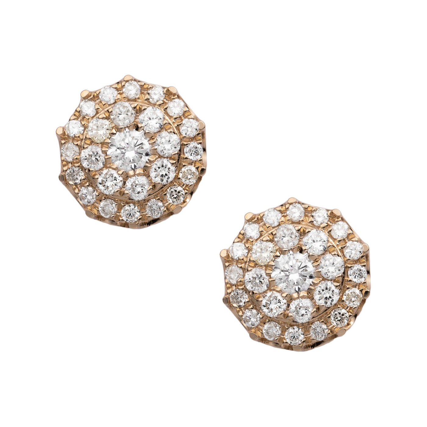 Women's Round Halo Cluster Diamond Stud Earrings 0.89ct 14K Yellow Gold - bayamjewelry