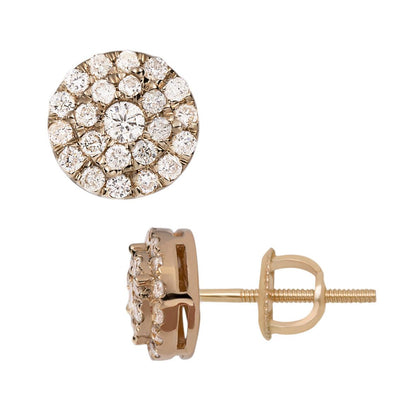 Women's Round Halo Cluster Diamond Stud Earrings 0.8ct 14K Yellow Gold - bayamjewelry