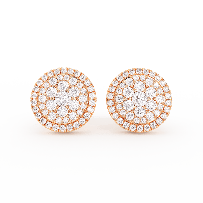 Women's Round Halo Cluster Diamond Stud Earrings 1.04ct 14K Gold - bayamjewelry