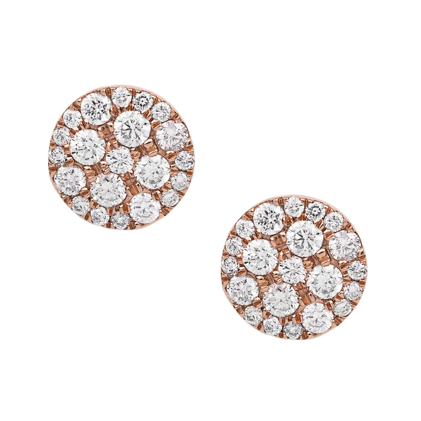 Women's Round Halo Cluster Diamond Stud Earrings 1.62ct 14K Rose Gold - bayamjewelry