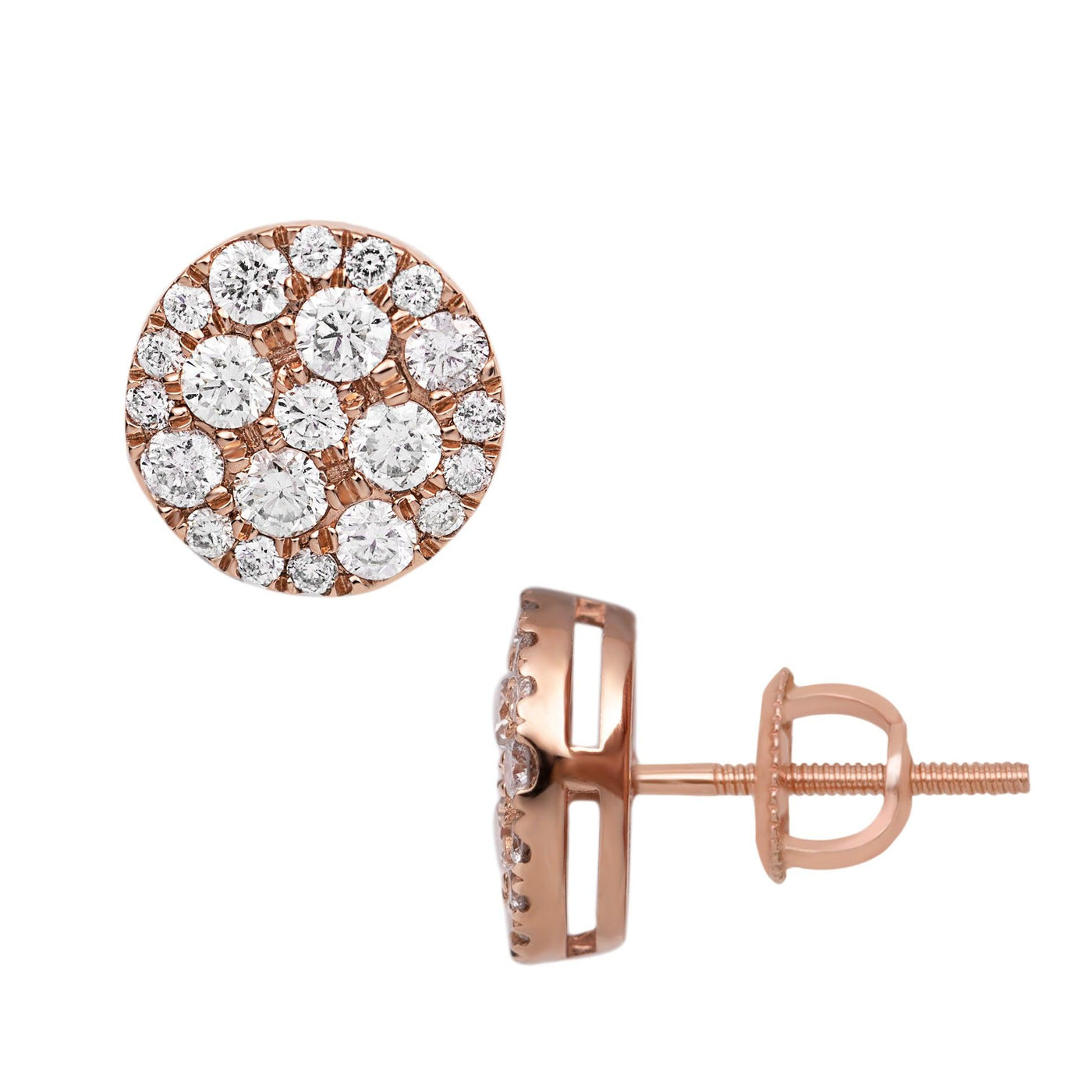 Women's Round Halo Cluster Diamond Stud Earrings 1.62ct 14K Rose Gold - bayamjewelry