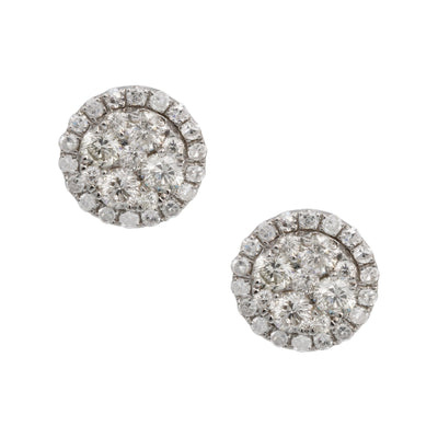 Women's Round Halo Diamond Stud Earrings 1.15ct 14K White Gold - bayamjewelry