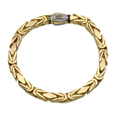 Women's Square Byzantine Bracelet CZ Lock 14K Yellow Gold - Hollow - bayamjewelry