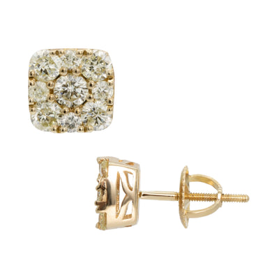 Women's Square Cluster Diamond Stud Earrings 1.29ct 10K Yellow Gold - bayamjewelry