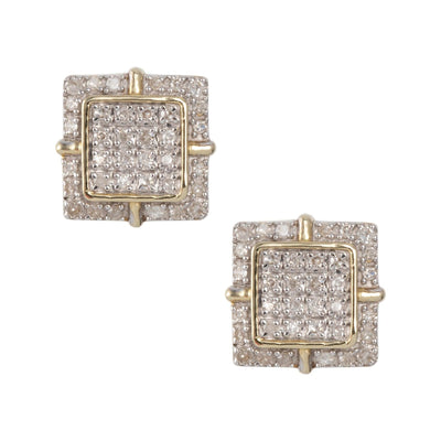 Women's Square Design Micro-Pavé Diamond Stud Earrings 0.26ct 10K Yellow Gold - bayamjewelry