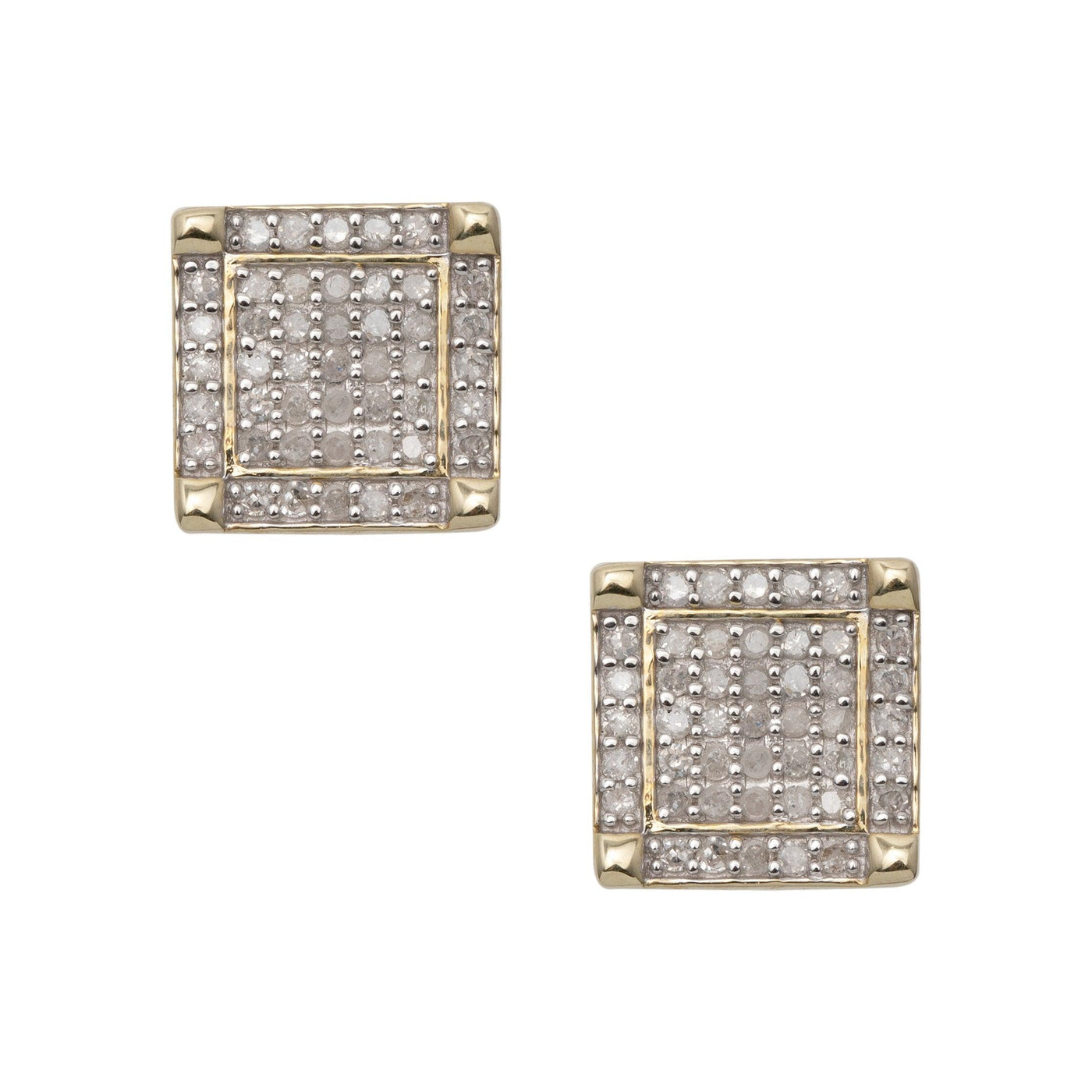 Women's Square Design Micro-Pavé Diamond Stud Earrings 0.41ct 10K Yellow Gold - bayamjewelry