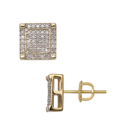 Women's Square Design Micro-Pavé Diamond Stud Earrings 0.41ct 10K Yellow Gold - bayamjewelry