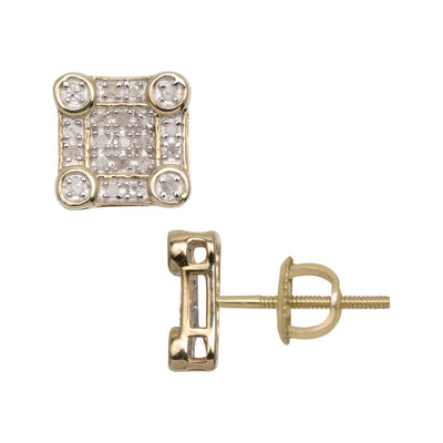 Women's Square Diamond Stud Earrings 0.20ct 10K Yellow Gold - bayamjewelry