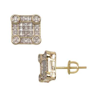 Women's Square Diamond Stud Earrings 0.23ct 10K Yellow Gold - bayamjewelry