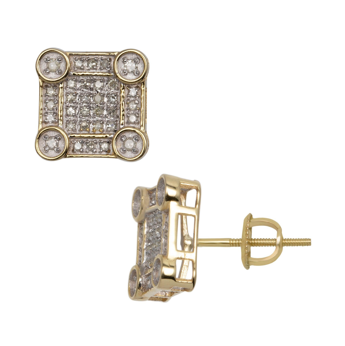 Women's Square Diamond Stud Earrings 0.32ct 10K Yellow Gold - bayamjewelry