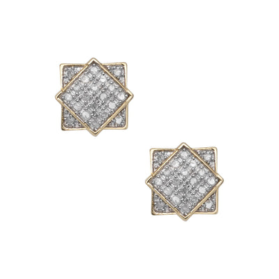 Women's Square Frame Design Micro-Pavé Diamond Stud Earrings 0.19ct 10K Yellow Gold - bayamjewelry