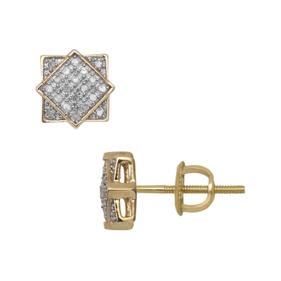 Women's Square Frame Design Micro-Pavé Diamond Stud Earrings 0.19ct 10K Yellow Gold - bayamjewelry