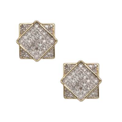Women's Square Frame Design Micro-Pavé Diamond Stud Earrings 0.33ct 10K Yellow Gold - bayamjewelry