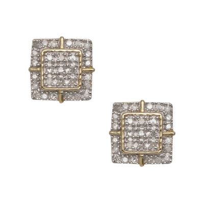 Women's Square Halo Micro-Pavé Diamond Stud Earrings 0.2ct 10K Yellow Gold - bayamjewelry