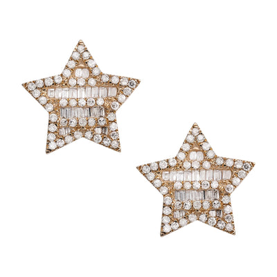 Women's Star Diamond Stud Earrings 0.85ct 14K Yellow Gold - bayamjewelry
