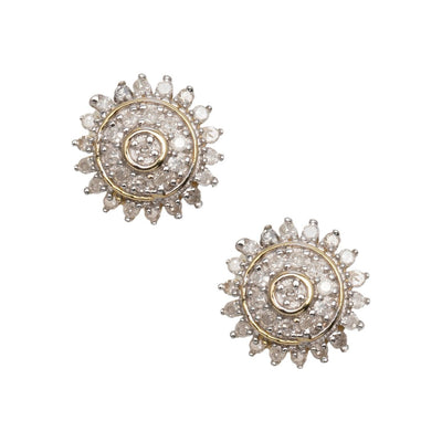 Women's Sunflower Design Micro-Pavé Diamond Stud Earrings 0.23ct 10K Yellow Gold - bayamjewelry