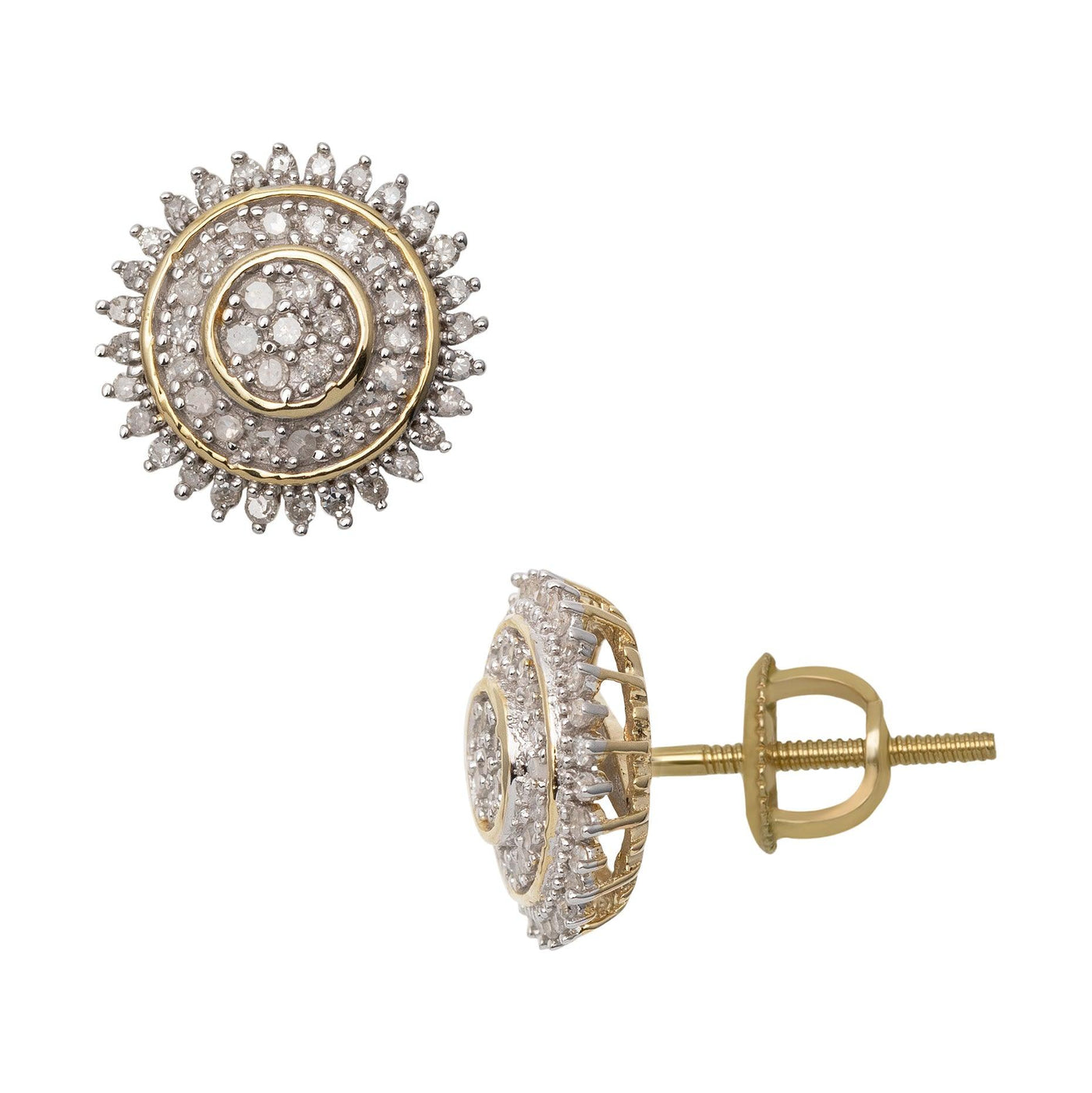 Women's Sunflower Design Micro-Pavé Diamond Stud Earrings 0.40ct 10K Yellow Gold - bayamjewelry