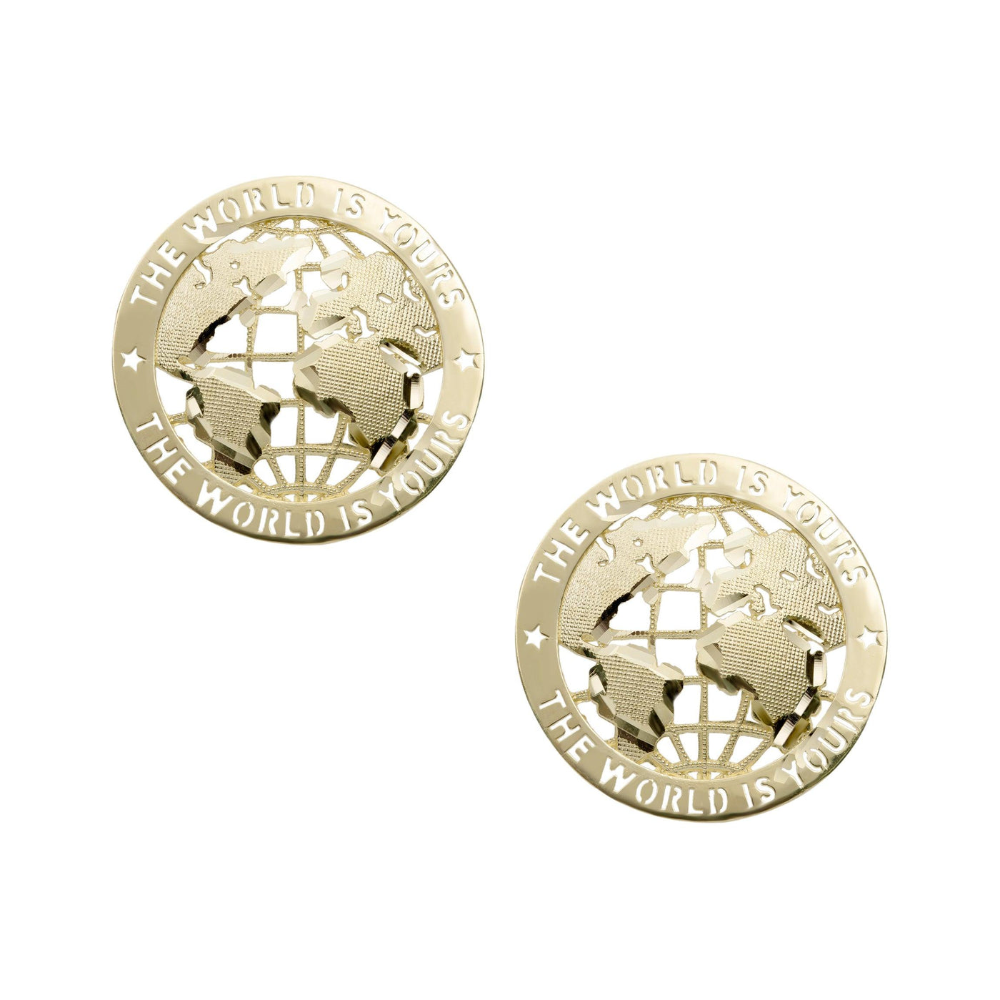 Women's The World is Yours Stud Earrings Solid 10K Yellow Gold - bayamjewelry