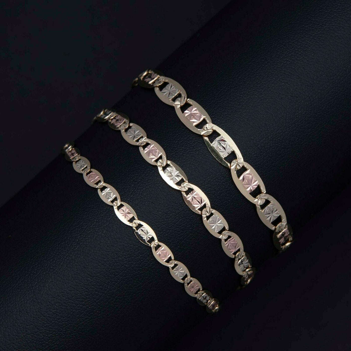Women's Valentino Link Chain Bracelet 10K Tri-Color Gold - bayamjewelry