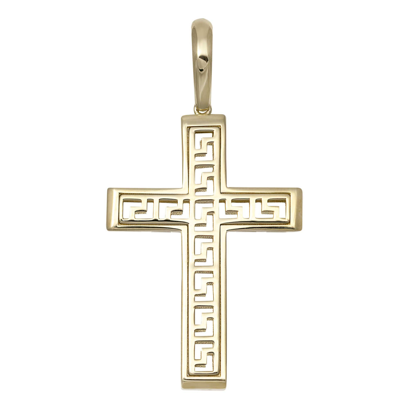 2" Greek Key Design Cross Pendant 10K Yellow Gold