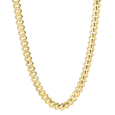 Monaco Chain Miami Cuban Edge Royal Link Chain Necklace 10K Yellow Gold - Hollow
