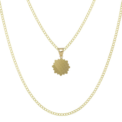 1 1/4" Sun Face Pendant & Chain Necklace Set 10K Yellow White Gold